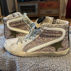 Golden Goose Glitter zip up sneakers. So fun - just not wearing them anymore!